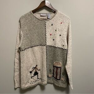 Tan Jay Vintage 90s Beige Neutral Colour Block Sweater Women's Medium